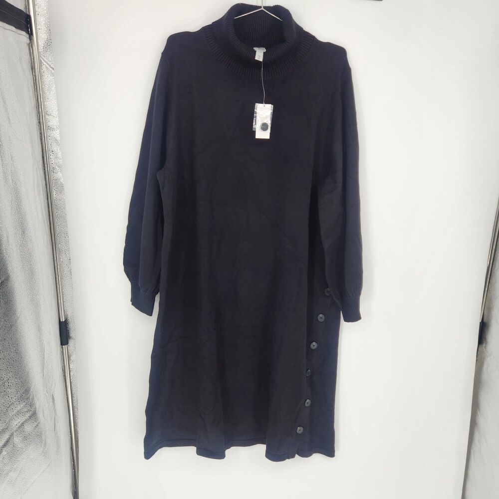 WynneLayers Women's 1x Black Turtleneck Sweater NWOT Long Sleeve Buttons